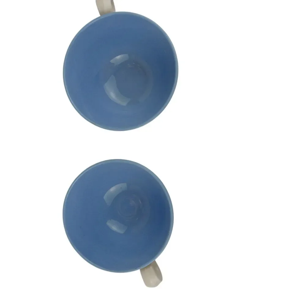 Homer Laughlin Skytone Set Of 2 Cups & Saucers Sky Blue White
